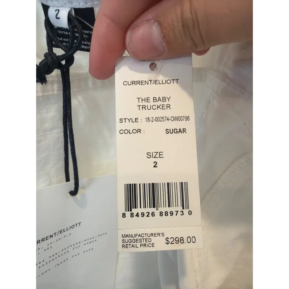 Current/Elliott The Baby Trucker Jacket White Denim Cropped Size 2